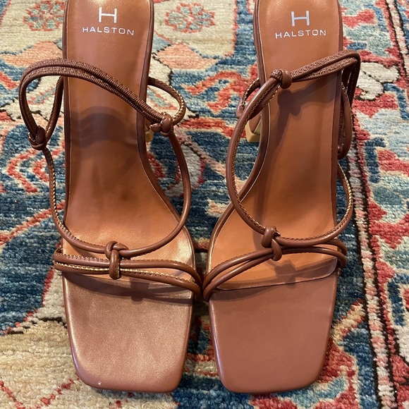 Halston Picasso Cognac Strappy Heels - Picture 2 of 7